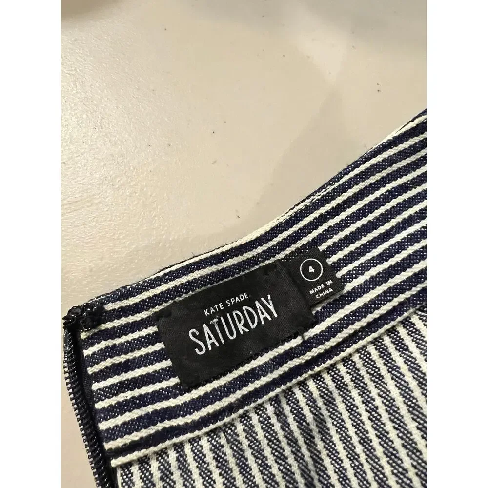 Kate Spade Saturday 100% Cotton Blue Railroad Stripe Mini Skirt Size Small